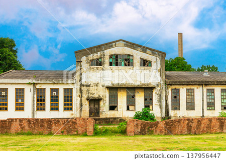 Historical Thai Paper Mill Building in Kanchanaburi, World War II Era Industrial Architecture 137956447