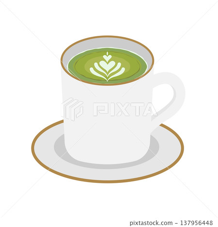 An illustration of a matcha latte in a mug. 137956448