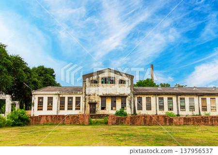 Historical Thai Paper Mill Building in Kanchanaburi, World War II Era Industrial Architecture 137956537