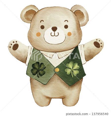 Cute Teddy Bear with Shamrock Illustration Cute Teddy Bear with Shamrock Illustration 137956540