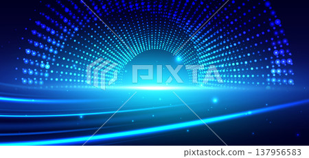 Abstract blue dotted glowing circles on dark background. 137956583