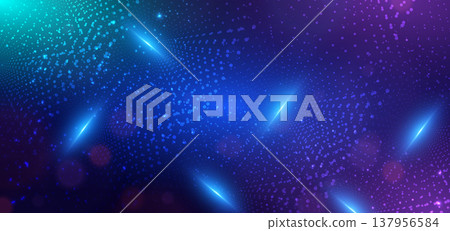 Abstract futuristic background featuring flowing waves made of glowing particles and dotted 137956584