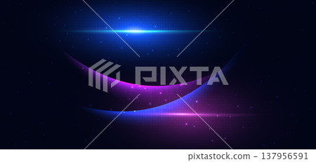 Network big data communcation blue and pink curve ray on dark background. 137956591