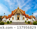 Exterior of the Famous Marble Temple (Wat Benchamabophit) under Blue Sky 137956829