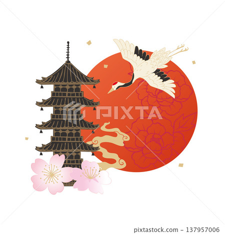 Cranes and Five-Storied Pagoda: Japanese-Style Design Materials Cranes and Five-Storied Pagoda: Japanese-Style Design Materials 137957006