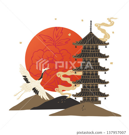 Cranes and Five-Storied Pagoda: Japanese-Style Design Materials 137957007