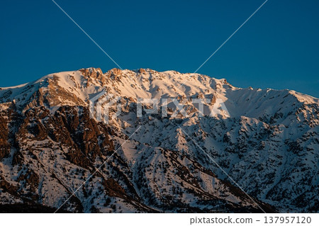 Snow-Capped Mountain Under Clear Blue Sky Snow-Capped Mountain Under Clear Blue Sky 137957120