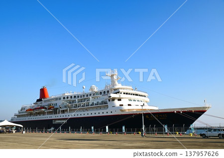 The cruise ship Nippon Maru docked at Fujiwara Pier in Miyako City. The cruise ship Nippon Maru docked at Fujiwara Pier in Miyako City. 137957626