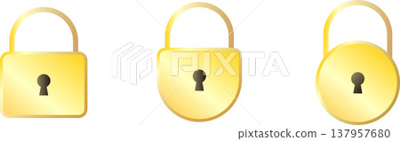 一套三種不同材質的金色掛鎖。 一套三種不同材質的金色掛鎖。 137957680