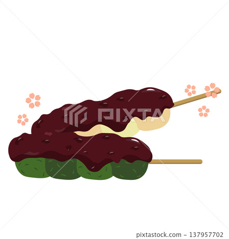 A spring-like illustration of a rice dumpling topped with sweet bean paste. A spring-like illustration of a rice dumpling topped with sweet bean paste. 137957702