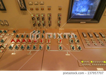 Water supply and condensation control panel in the central control room of a nuclear power plant 137957707