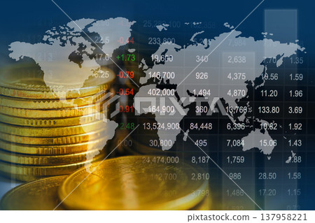 Ukraine flag with stock market finance, economy trend graph digital technology. Ukraine flag with stock market finance, economy trend graph digital technology. 137958221