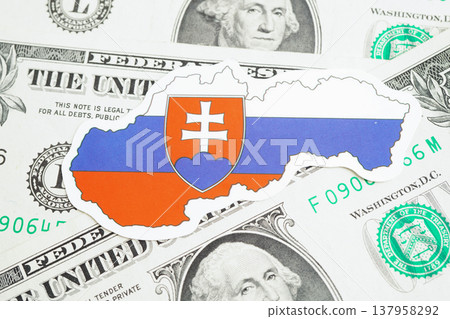 Slovakia flag on coins background, finance and accounting, banking concept. Slovakia flag on coins background, finance and accounting, banking concept. 137958292