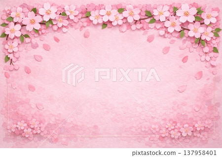Frame material: Cherry blossoms, in full bloom, graduation/entrance ceremony image, collage style. 137958401
