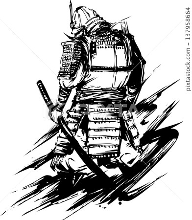武士背影墨水畫插圖 武士背影墨水畫插圖 137958664