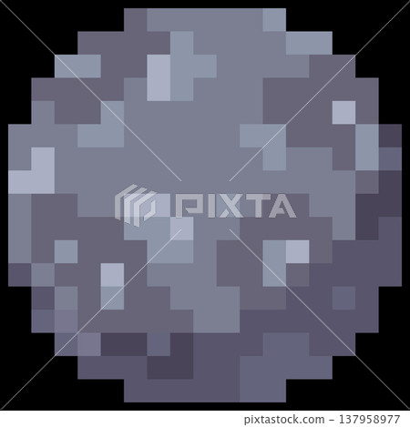 Moon planet vector pixel art, cartoon gray space planet with craters squared contour, retro 8 bit video game element Moon planet vector pixel art, cartoon gray space planet with craters squared contour, retro 8 bit video game element 137958977