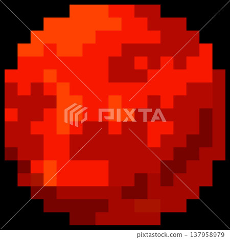 Mars planet vector pixel art, cartoon cosmic space planet with red surface and squared contour, retro 8 bit video game Mars planet vector pixel art, cartoon cosmic space planet with red surface and squared contour, retro 8 bit video game 137958979