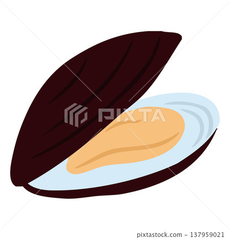 Mussel clam in shell vector flat illustration, seafood, ocean animal product for cooking, Mediterranean menu design Mussel clam in shell vector flat illustration, seafood, ocean animal product for cooking, Mediterranean menu design 137959021