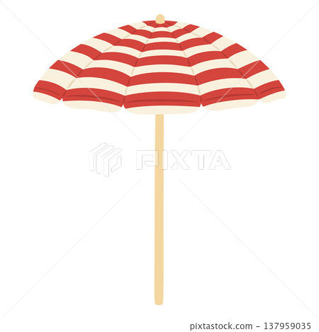Beach umbrella flat vector icon, sunshade for summer rest, striped red and white sun umbrella, relax vacation accessory Beach umbrella flat vector icon, sunshade for summer rest, striped red and white sun umbrella, relax vacation accessory 137959035