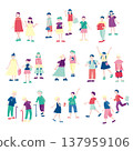 A set of illustrations of people walking outside in the summer. 137959106