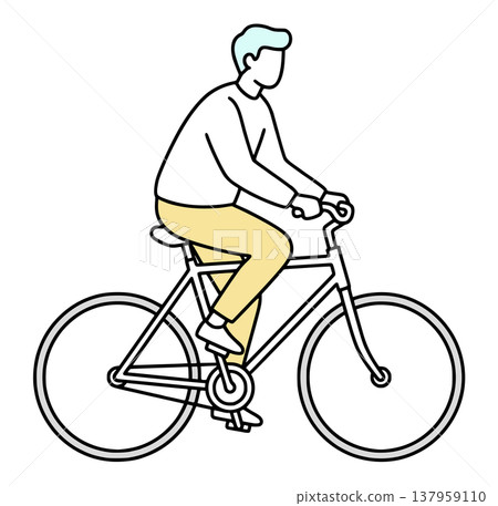 男子騎自行車通勤的全身線條畫插圖 - 騎行、上下學通勤、混合動力自行車、交通運輸、商務、環保 男子騎自行車通勤的全身線條畫插圖 - 騎行、上下學通勤、混合動力自行車、交通運輸、商務、環保 137959110