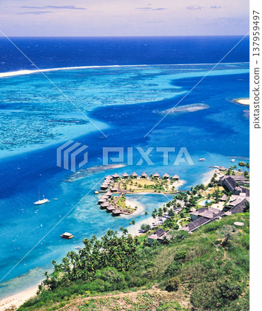 從空中俯瞰大溪地美麗的珊瑚礁 137959497