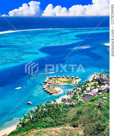從空中俯瞰大溪地美麗的珊瑚礁 137959498