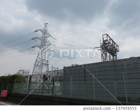 High-voltage power lines in the city High-voltage power lines in the city 137959555