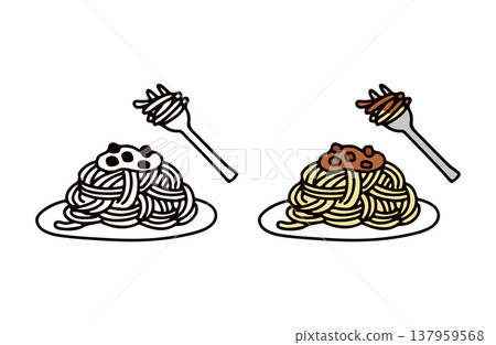 一組黑白和彩色的肉醬意麵插圖。 一組黑白和彩色的肉醬意麵插圖。 137959568