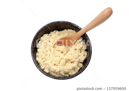 Powdered frozen tofu served in a small bowl [White background, cutout] 137959600