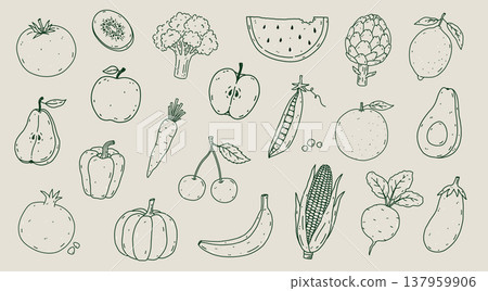 Hand-drawn fruit and vegetables set Hand-drawn fruit and vegetables set 137959906