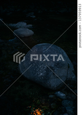 A river flowing through a dark forest 137959913