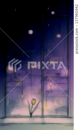 Smartphone screen 9:16 Dark purple night and tulips 137960942