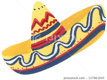 Watercolor Sombrero with Festive Pattern. Mexican Hat. 137961645