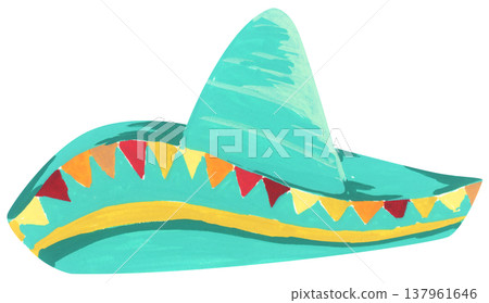 Watercolor Sombrero with Festive Pattern. Mexican Hat. Watercolor Sombrero with Festive Pattern. Mexican Hat. 137961646