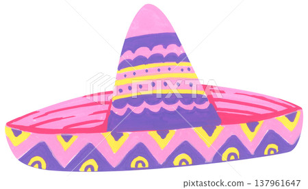 Watercolor Sombrero with Festive Pattern. Mexican Hat. Watercolor Sombrero with Festive Pattern. Mexican Hat. 137961647