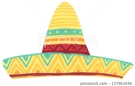 Watercolor Sombrero with Festive Pattern. Mexican Hat. Watercolor Sombrero with Festive Pattern. Mexican Hat. 137961648
