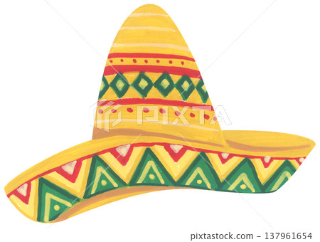 Watercolor Sombrero with Festive Pattern. Mexican Hat. Watercolor Sombrero with Festive Pattern. Mexican Hat. 137961654