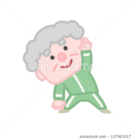 A set of cute illustrations of elderly men in gym clothes exercising. A set of cute illustrations of elderly men in gym clothes exercising. 137961817