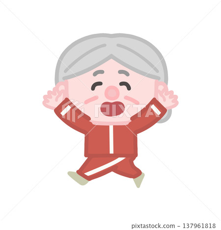 一組可愛的老年女性穿著運動服鍛鍊的插圖。 137961818