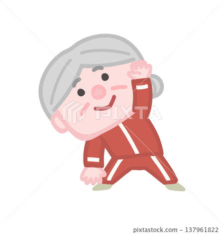 一組可愛的老年女性穿著運動服鍛鍊的插圖。 137961822