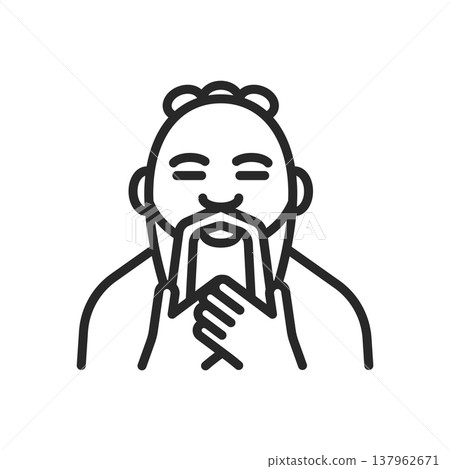 Confucius Icon, Ancient Chinese Philosopher Confucius Portrait. Minimalistic Linear Symbol of Wisdom, Ethics, and Classical Chinese Thought. Confucius Icon, Ancient Chinese Philosopher Confucius Portrait. Minimalistic Linear Symbol of Wisdom, Ethics, and Classical Chinese Thought. 137962671