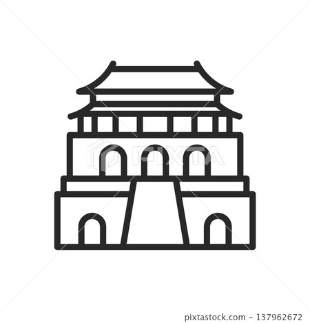 Chinese Forbidden City Icon. Imperial Palace Landmark. Minimalistic Linear Symbol of Chinese History, Dynasty, and Architecture. 137962672