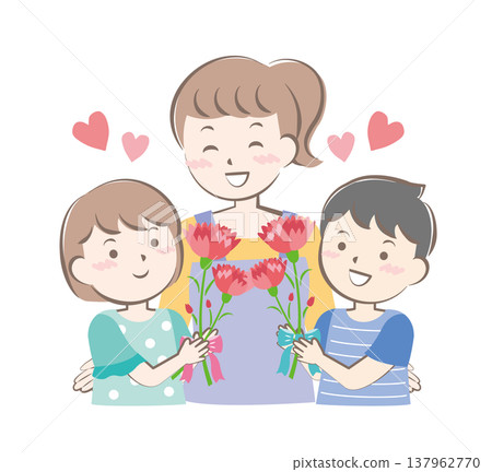 母親節當天，一男一女贈送康乃馨。 137962770