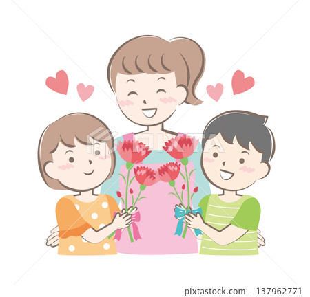 A boy and a girl giving carnations on Mother's Day A boy and a girl giving carnations on Mother's Day 137962771