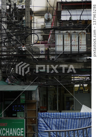 Thailand, Phuket: Tangled electrical wires Thailand, Phuket: Tangled electrical wires 137963298