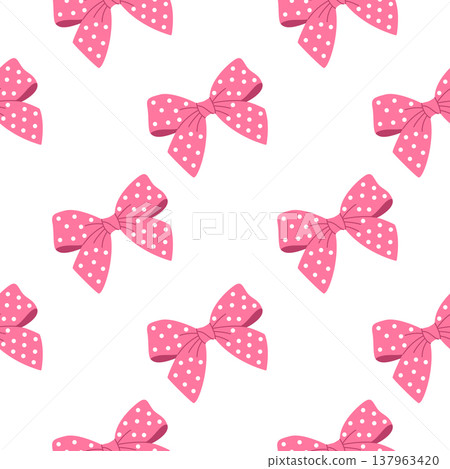 Seamless pattern with bright pink polka dot bows for cute packaging or fabric Seamless pattern with bright pink polka dot bows for cute packaging or fabric 137963420