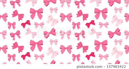 Cute seamless pattern with mixed pink bows and hair accessories for wrapping Cute seamless pattern with mixed pink bows and hair accessories for wrapping 137963422