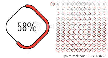 Set of rectangle percentage diagrams meters from 0 to 100 ready-to-use for web design, user interface (UI) or infographic - indicator with red Set of rectangle percentage diagrams meters from 0 to 100 ready-to-use for web design, user interface (UI) or infographic - indicator with red 137963683