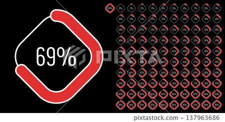 Set of rectangle percentage diagrams meters from 0 to 100 ready-to-use for web design, user interface (UI) or infographic - indicator with red 137963686